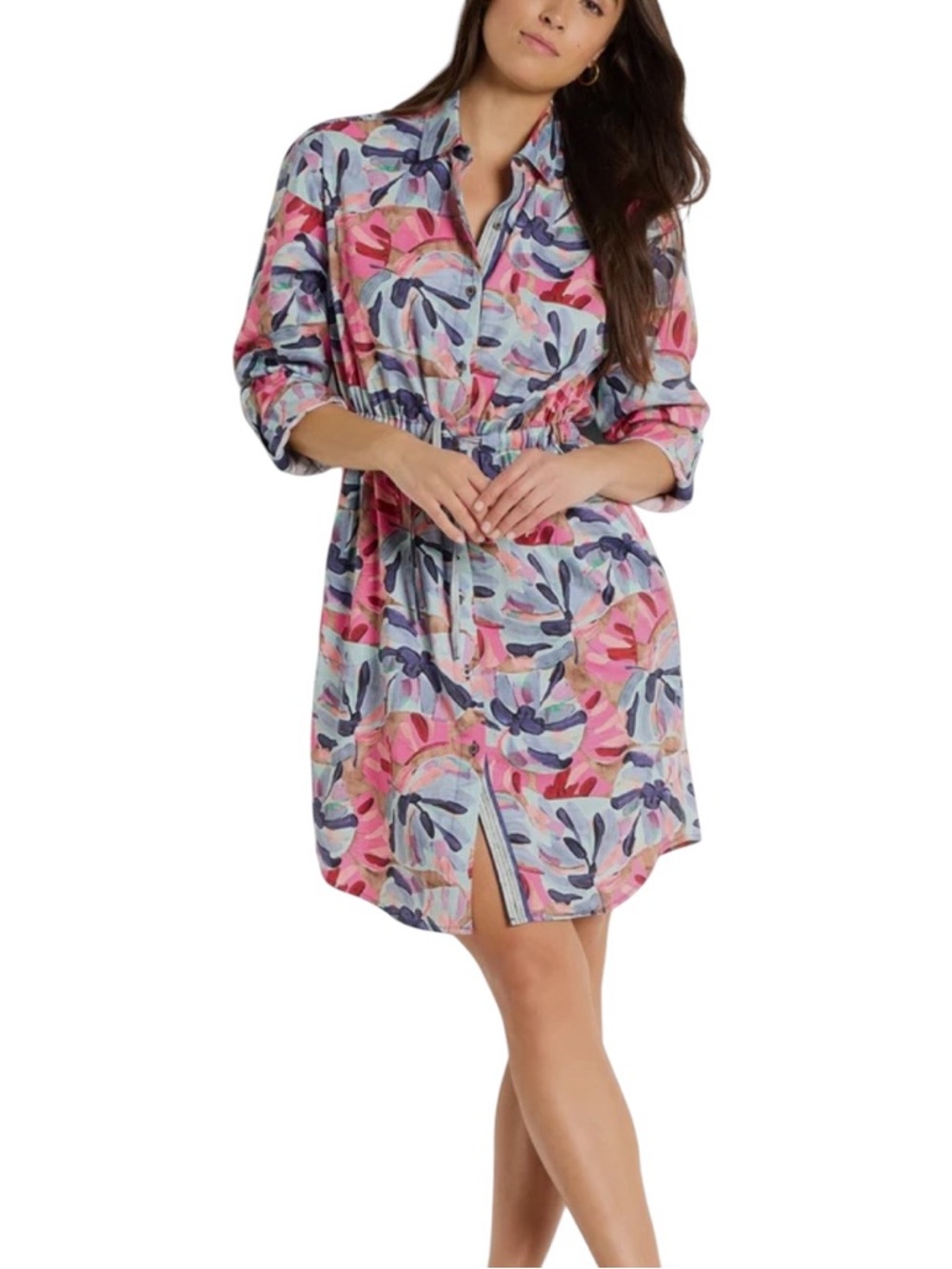 NWOT NIC+ZOE Syd Floral Shirt Dress Casual Summer Coastal Beach Size Large